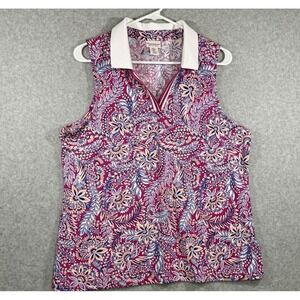 Tommy Bahama Top Women's Size XL Golf Tennis Sleeveless Collar Pink Blue